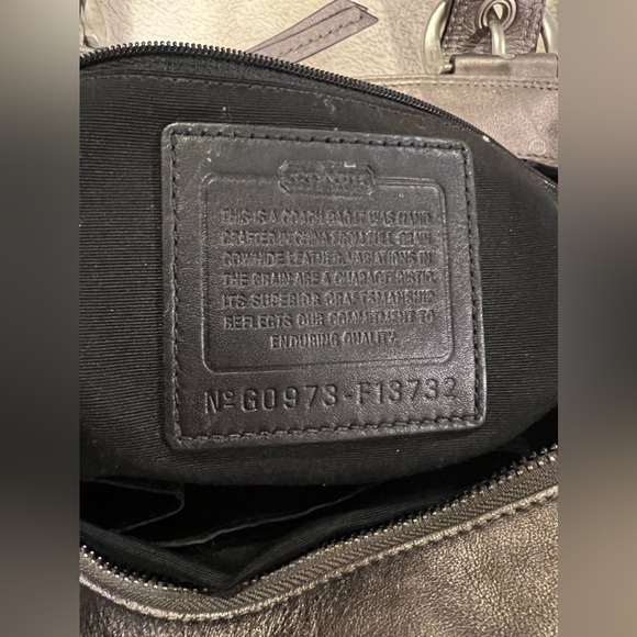 COACH Soho Pleated Shoulder Tote Bag Leather Metallic Gray - Picture 7 of 9